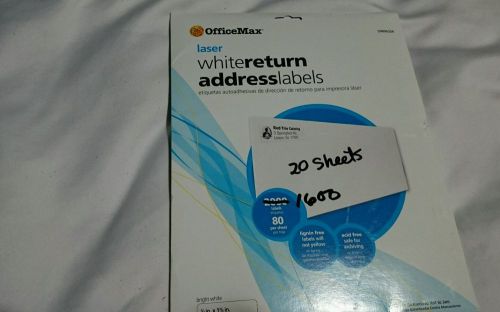 OFFICE DEPOT RETURN ADDRESS LABELS 1/2IN X 1 3/4IN 1600 LABELS 20 sheet 80 per