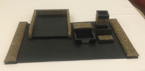 Majestic 5 Piece Black Wood and Copper Bling Mesh Desk Set / Office / Dorm /Gift