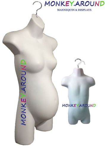 2 Mannequin Body Form Torso White Pregnant Female Infant Display w/2 hook Hanger