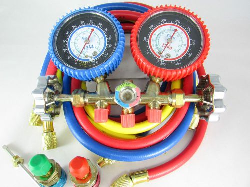 Manifold gauges w/set of 60&#034;hoses-sight glass forr134a,r404a,r507w/quick coupler for sale