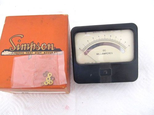 Simpson dc milliamperes panel mount meter, 0 to 10 ma. model 29 for sale
