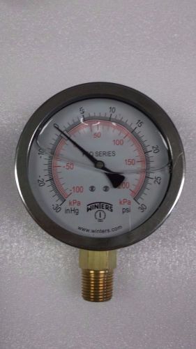 Winters pfq stainless dual scale 30&#034; hg vacuum 0-30 psi kpa 4&#034; display 1/2&#034; npt for sale