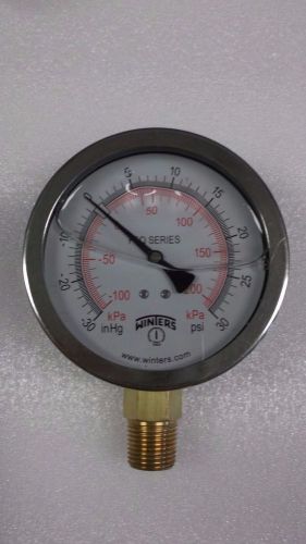 WINTERS PFQ Stainless Dual Scale 30&#034; HG Vacuum 0-30 psi kpa 4&#034; display 1/2&#034; NPT