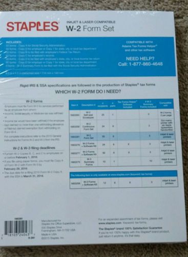 W-2 Tax Forms Plus Software 24 Sets 6 Parts / 2015 W 2 Tax Forms