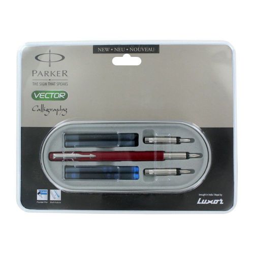 Parker vector standard red ct calligraphy fountain pen set for sale