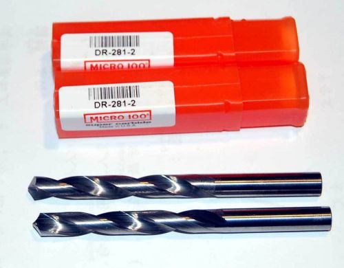 2 Pc. Micro 100 DR Series 9/32&#034; ( .2812&#034;) 2 FL Solid Carbide Jobber Drills