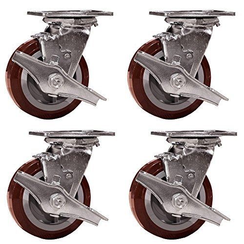 Service Caster SCC-30CS520-PPUR-TLB-4 Heavy Duty Swivel Casters with Brakes,