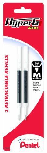 Pentel Refill Ink for HyperG Gel Pen, 0.7mm, Permanent, Black Ink, 2 Pack
