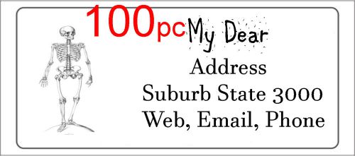 100 Personalised return address label custom mailing sticker 56x25mm skeleton
