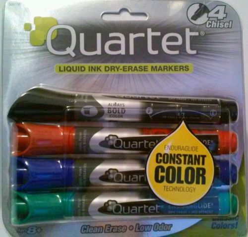 Quartet EnduraGlide Dry-Erase Markers, Chisel Tip, Classic Colors, 4/Pack