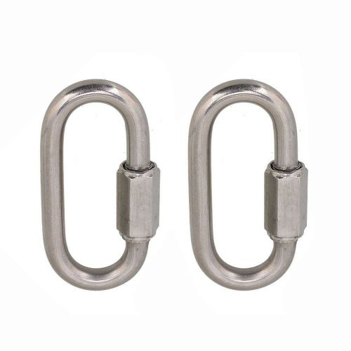 2PCS 304 Stainless Steel Carabiner Quick Oval Screwlock Link Lock Ring Hook M7