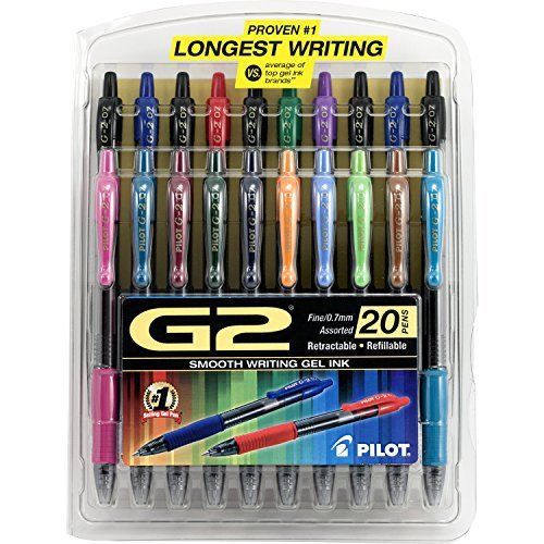 Pilot G2 Retractable Premium Gel Ink Roller Ball Pens, Fine Point, Pack of 20