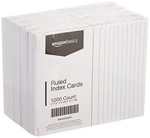AmazonBasics Ruled Index Cards - 3x5 Inches 10 Packs of 100