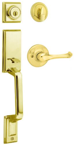 Polished Brass Kwikset Sheridan Single Door Handleset with Lever Dorian Paw