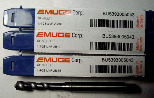 3pc 1/4-28 emuge spiral fluted tap ticn coated for sale