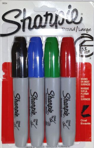 Sharpie Chisel-Tip Permanent Markers, Assorted Colors, 4-Pack