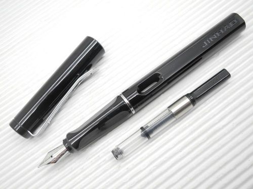Jinhao 599B Medium Fine Nib Fountain Pen w/ Ink Converter +5 Black Cartridges, B