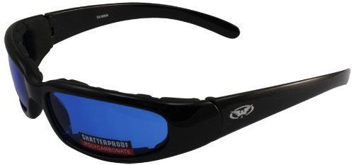 Global vision chicago padded riding glasses black frame/blue lens new for sale