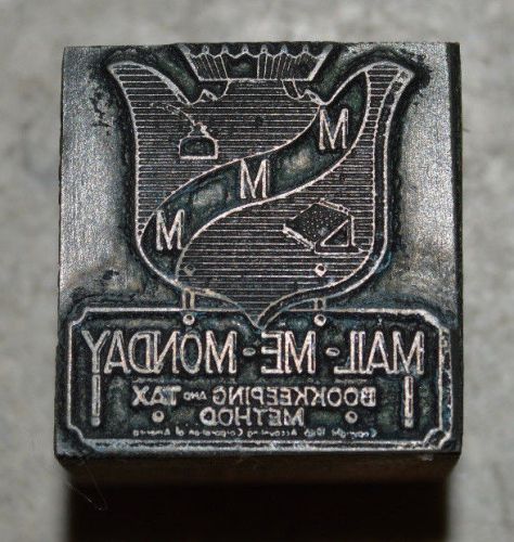 Vintage Letterpress Printer&#039;s Block - MAIL - ME - MONDAY Bookkeeping Tax logo