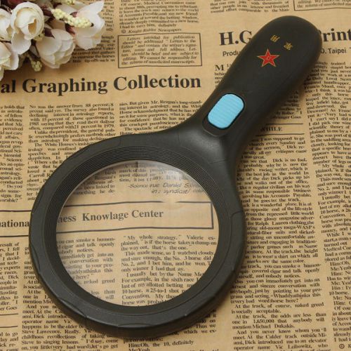 2.5x 90mm 5x 22mm handheld reading pocket magnifying glass with 10 led black for sale