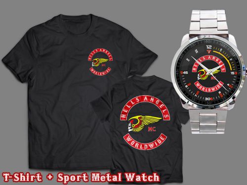 HELLS ANGELS WORLDWIDE MC 1% Motorcycle T Shirt All Size + Sport Metal Watch