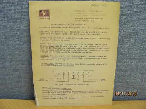 ACROMAG MODEL 362: Signal Transducer - Instruction Sheets - product # 16493