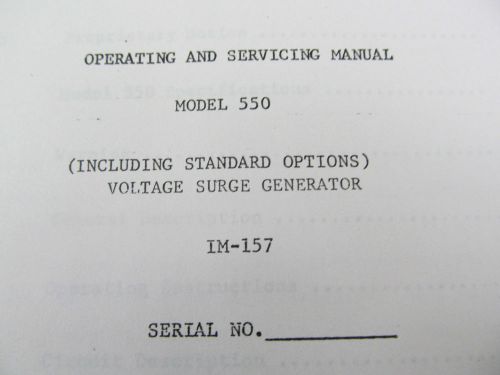 VELONEX 550 Voltage Surge Generator Operations and Service Manual w/schem 45968