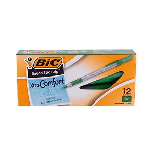 Bic round stic grip xtra comfort ballpoint pen, green ink, 1.2mm, medium, dozen for sale