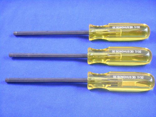 LOT of 3 NEW Bondhus 7/32&#034; Hex Ball Point Screwdriver, Yellow Handle, 10611