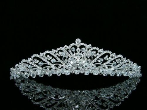 Bridal Wedding Princess Rhinestones Crystal Flower Tiara Crown - Silver Plating