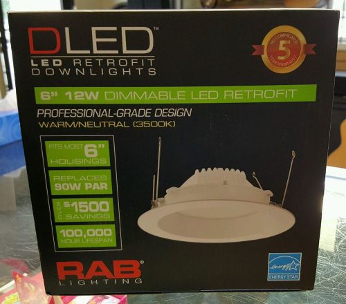 RAB LIGHTING DLED6R12YN DIMMABLE RETROFIT 6&#034; 12W 3500K ROUND LED LIGHT FIXTURE