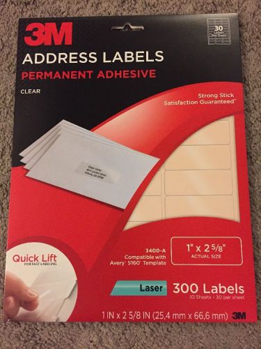 NEW 3m post-it Address Labels 1&#034;X 2 5/8&#034; clear laser labels - Avery 5160 lot