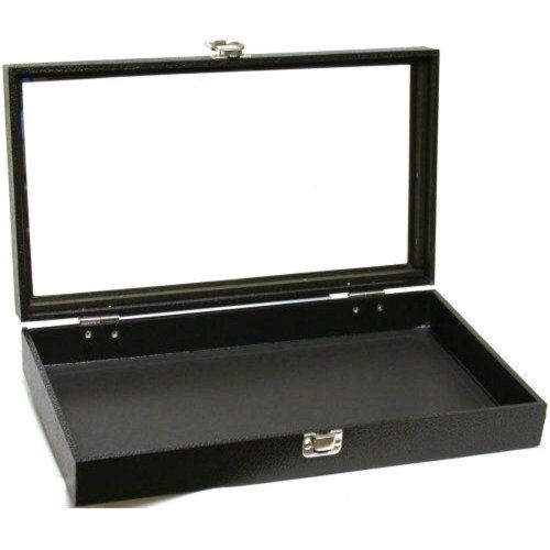 Glass Top Black Jewelry Travel Display Storage Organizer Box With Latching Lid