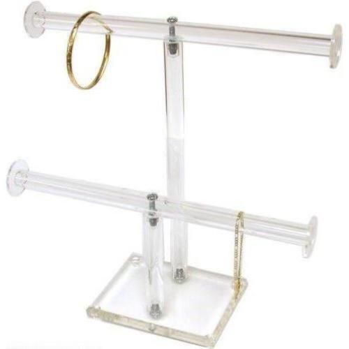 Clear acrylic 2 tier bracelet chain jewelry display stand round bar for sale