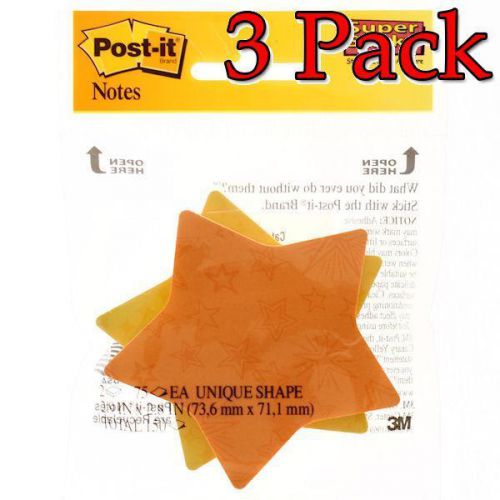 3M Post-It Notes, Super Sticky Yellow/Orange Star, 2ct, 3 Pack 051131945883T177