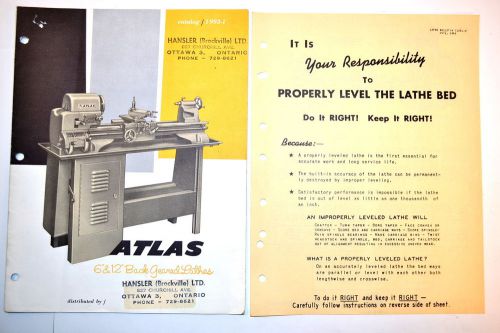 Atlas 6&#034; &amp; 12&#034; back geared metal lathes catalog &amp; bed leveling instruction rr718 for sale