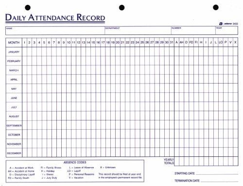 Adams Daily Attendance Record, 8.5 x 11 Inches, 3-Hole Punched, 50-Pack, White