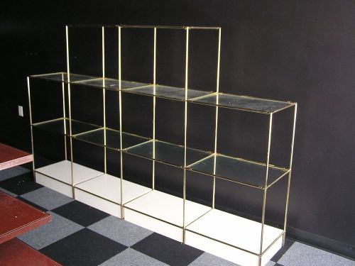 Glass on Brass Showcase Retail Display Shelving Unit  95”x16”x 5’   NICE