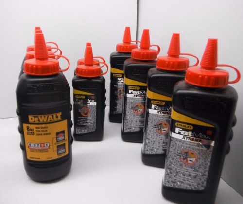 Huge Lot of New Red Marking Chalk - 9 Bottles - Dewalt, Stanley