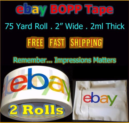 2 Rolls eBay Branded BOPP Packaging Tape 75 yards x 2&#034; Shipping Box Sealing NEW