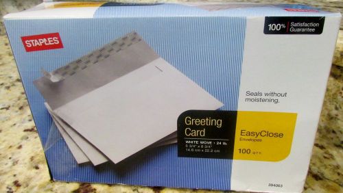 Staples® EasyClose Invitation/Greeting Card Envelopes, White, 100/Box