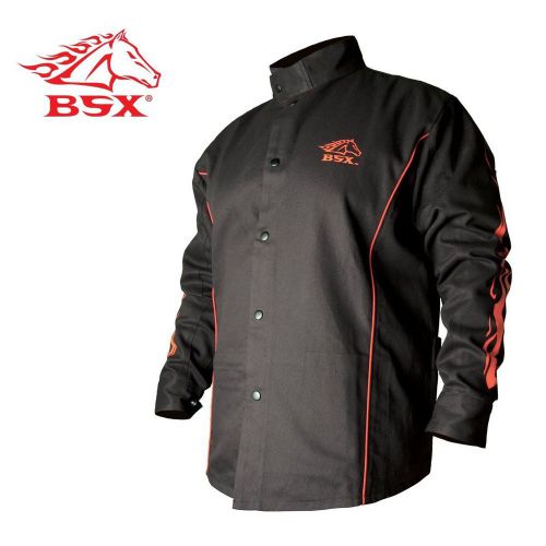 Black stallion bsx® fr welding jacket - black w/red flames - medium for sale