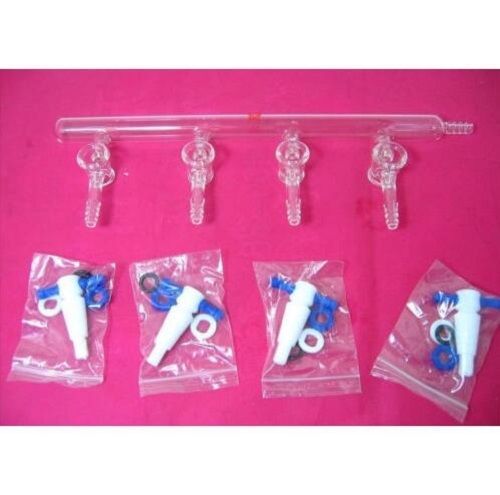 Single bank line vacuum gas distributor 4mm glass manifold 4-ports ptfe valves y for sale