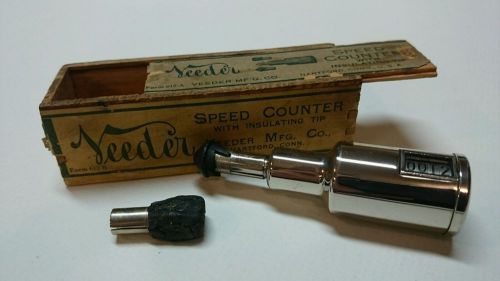 VEEDER SPEED COUNTER W/INSULATING TIPS PAT. NOV. 5, 1907 IN ORIGINAL WOODEN BOX