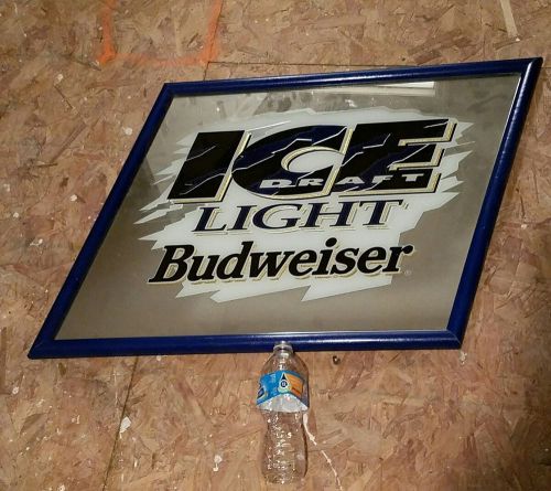 BREWERIANA ICE DRAFT LIGHT BUDWEISER LARGE MIRROR SIGN FROM LOCAL PUB 20 X 25