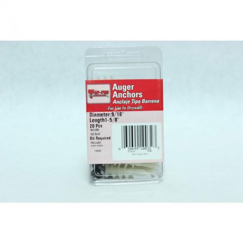 20Pk Drywall Auger Anchors, Diameter 9/16&#034;, Length 1-5/8&#034; Tap Pro Anchors 10032