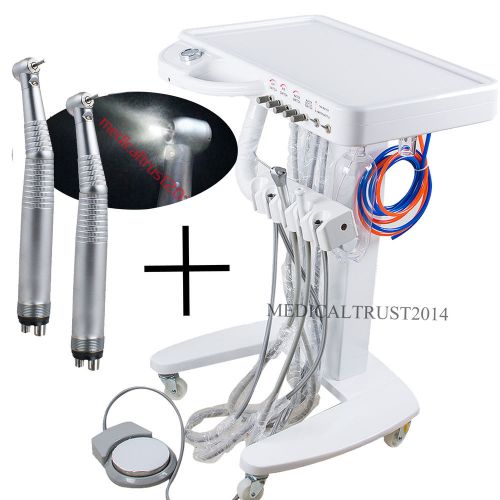 Dental Unit Delivery Mobile Cart 4 hole +2PCS LED high speed handpiece + syringe