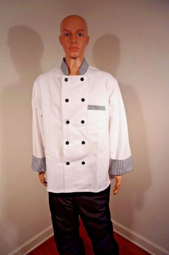 NWOT Gold Lion Executive Chef&#039;s Shirt White Black Checked Long Sleeve Size XL