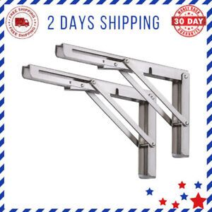 Folding Shelf Brackets 16 Inch Duty Stainless Steel Collapsible Wall Mounted New