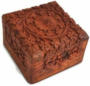 Jewelry Box Novelty Item, Unique Artisan Traditional Hand Carved Rosewood Indian